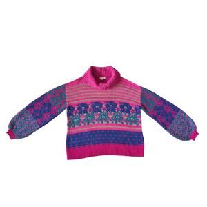 Cato Turtle Neck Sweater Womens L Pink Balloon Sleeves Nordic Granny Soft